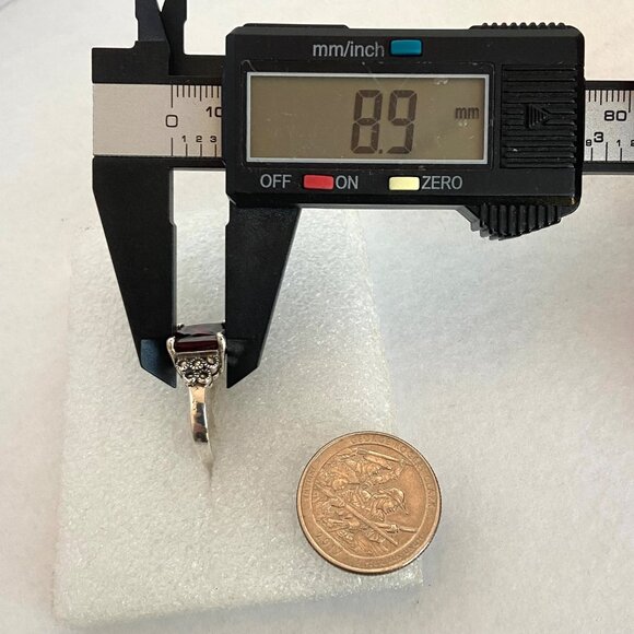 Sterling Silver 925 Square Garnet & Marcasite Accent Art Deco Style Ring Sz 7.75 - Picture 14 of 16